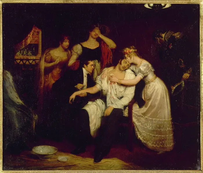 Framed Print : Death of the Duke of Berry, February 13, 1820, at the Royal Academy of Music, 1829. Creator: Edouard Cibot Framed Print : Death of the Duke of Berry, February 13, 1820, at the Royal Academy of Music, 1829. Creator: Edouard Cibot