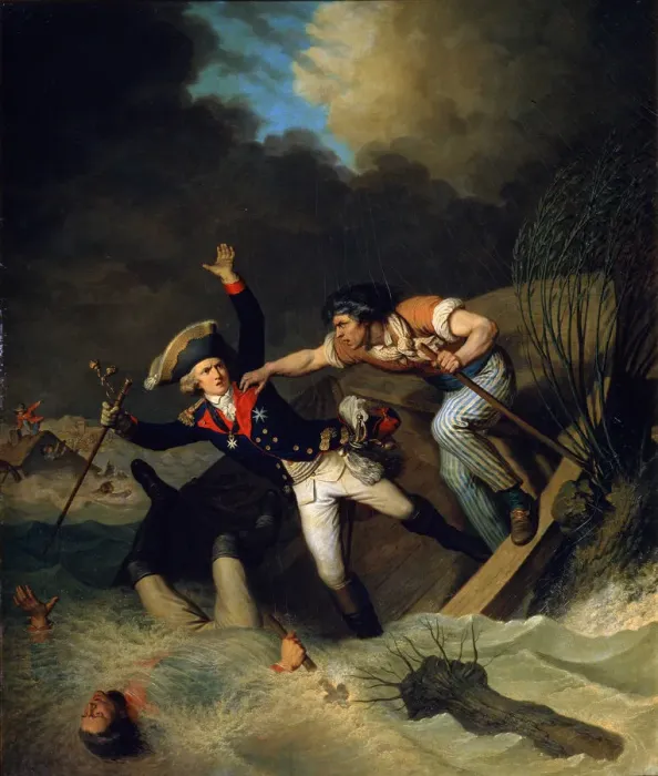 Framed Print : The death of Duke Leopold of Brunswick during a flood in Brunswick, Germany, 1785. Artist: Pierre Alexandre Wille Framed Print : The death of Duke Leopold of Brunswick during a flood in Brunswick, Germany, 1785. Artist: Pierre Alexandre Wille