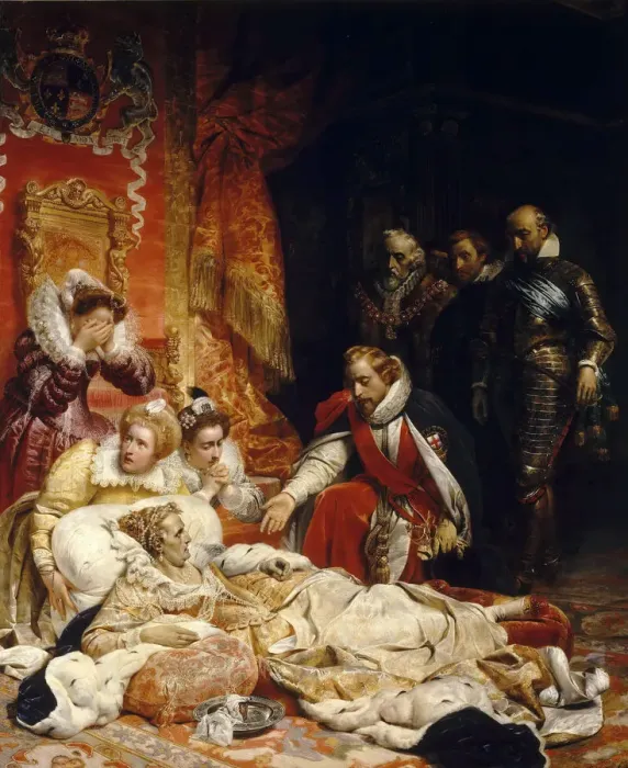 Framed Print : The Death of Elizabeth I, Queen of England. Artist: Delaroche, Paul Hippolyte (1797-1856) Framed Print : The Death of Elizabeth I, Queen of England. Artist: Delaroche, Paul Hippolyte (1797-1856)
