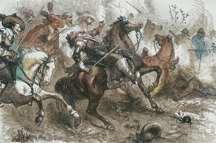 Framed Print : Death of Falkland, at Newbury, 20 September 1643, (c1880). Creator: Unknown. Death of Falkland, at Newbury, 20 September 1643, (c1880). Creator: Unknown Framed Print : Death of Falkland, at Newbury, 20 September 1643, (c1880). Creator: Unknown. Death of Falkland, at Newbury, 20 September 1643, (c1880). Creator: Unknown
