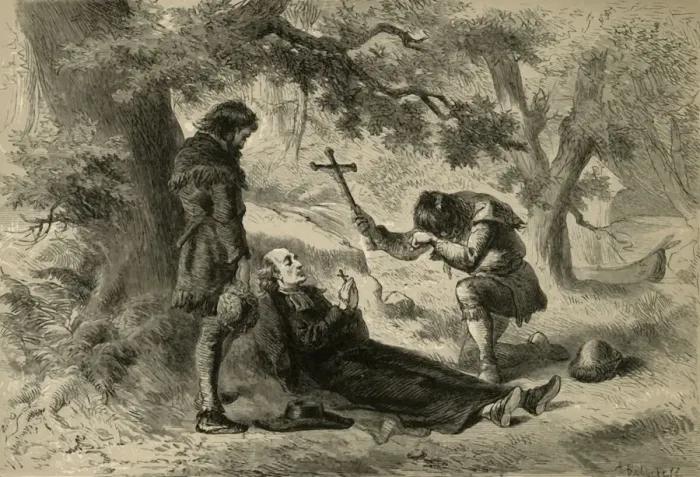 Framed Print : Death of Father Marquette, (1877). Creator: Albert Bobbett Framed Print : Death of Father Marquette, (1877). Creator: Albert Bobbett