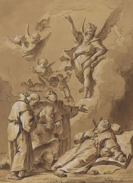 Framed Print : Death of a Holy Friar, 18th century. Creator: Francesco Fontebasso Framed Print : Death of a Holy Friar, 18th century. Creator: Francesco Fontebasso