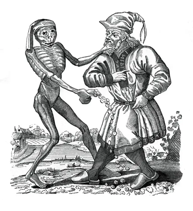 Framed Print : Death and the Jew, an episode from the Dance of Death, 1441, (1870)