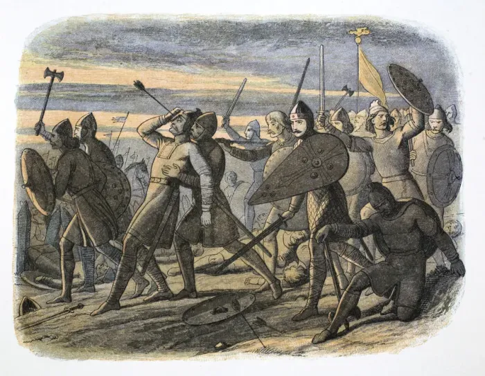 Framed Print : Death of King Harold, Battle of Hastings, 1066 (1864). Artist: James William Edmund Doyle Framed Print : Death of King Harold, Battle of Hastings, 1066 (1864). Artist: James William Edmund Doyle