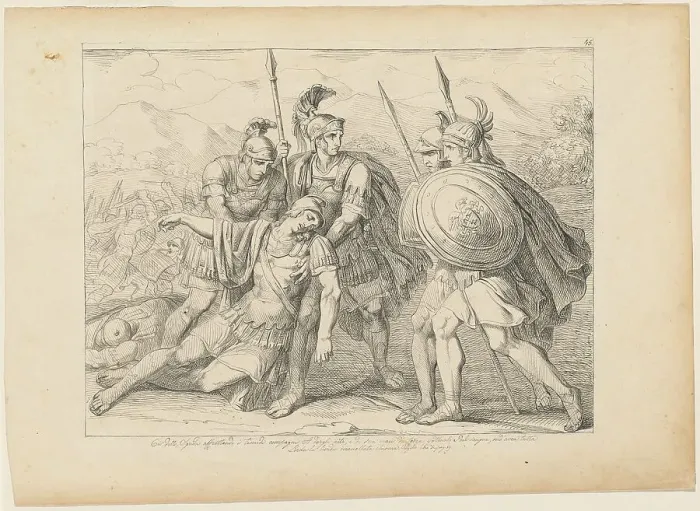Framed Print : The Death of Lausus, early 19th century. Creator: Bartolomeo Pinelli Framed Print : The Death of Lausus, early 19th century. Creator: Bartolomeo Pinelli