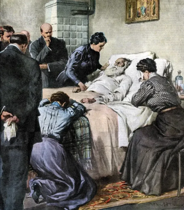 Framed Print : The death of Leo Tolstoy, Russian author and philosopher, 1910 Framed Print : The death of Leo Tolstoy, Russian author and philosopher, 1910