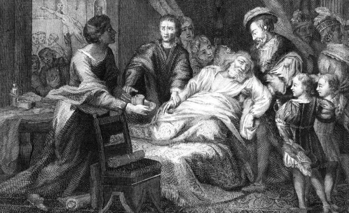 Framed Print : The death of Leonardo de Vinci, 1519. Artist: Walker Framed Print : The death of Leonardo de Vinci, 1519. Artist: Walker