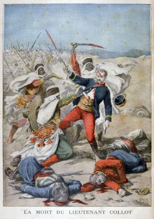 Framed Print : Death of Lieutenant Collet, Algeria, 1896. Artist: Henri Meyer Framed Print : Death of Lieutenant Collet, Algeria, 1896. Artist: Henri Meyer