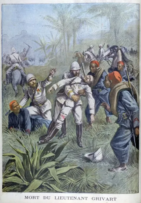 Framed Print : The death of lieutenant Grivart, Niger, 1899. Artist: Henri Meyer Framed Print : The death of lieutenant Grivart, Niger, 1899. Artist: Henri Meyer