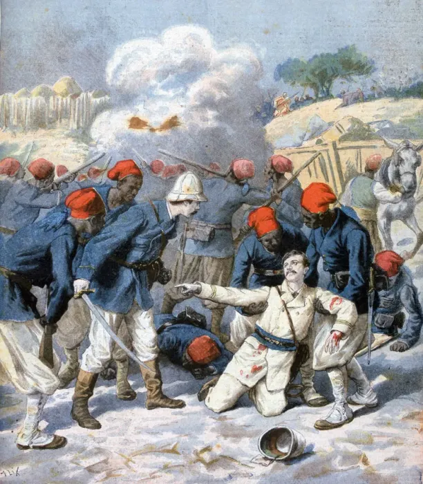 Framed Print : Death of Lieutenant Lecerf, Battle of Napa, Nigeria, 1894. Artist: Frederic Lix Framed Print : Death of Lieutenant Lecerf, Battle of Napa, Nigeria, 1894. Artist: Frederic Lix