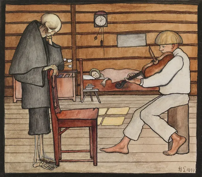 Framed Print : Death Listens, 1897. Creator: Hugo Simberg Framed Print : Death Listens, 1897. Creator: Hugo Simberg
