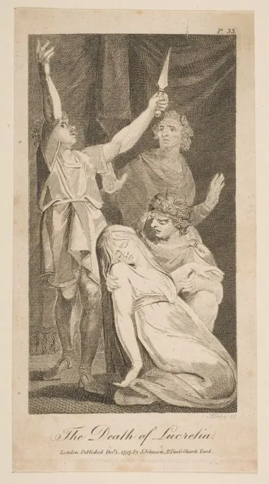 Framed Print : The Death of Lucretia, from Allens New and Impartial Roman History, 1797