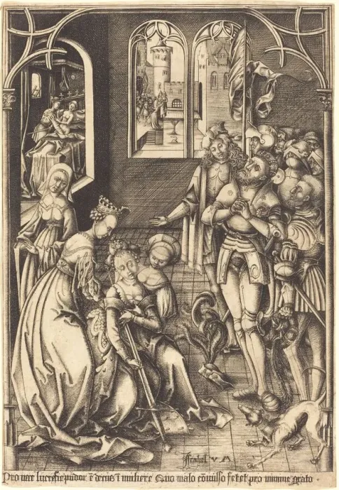 Framed Print : The Death of Lucretia, c. 1500 / 1503. Creator: Israhel van Meckenem Framed Print : The Death of Lucretia, c. 1500 / 1503. Creator: Israhel van Meckenem