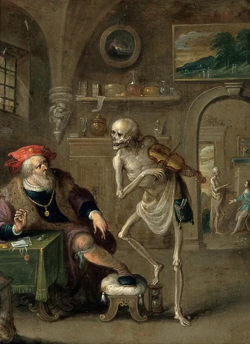 Framed Print : Death and the miser. Creator: Frans Francken II Framed Print : Death and the miser. Creator: Frans Francken II
