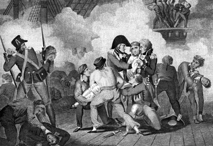 Framed Print : Death of Nelson on board HMS Victory at the Battle of Trafalgar, 1805 (1827) Framed Print : Death of Nelson on board HMS Victory at the Battle of Trafalgar, 1805 (1827)
