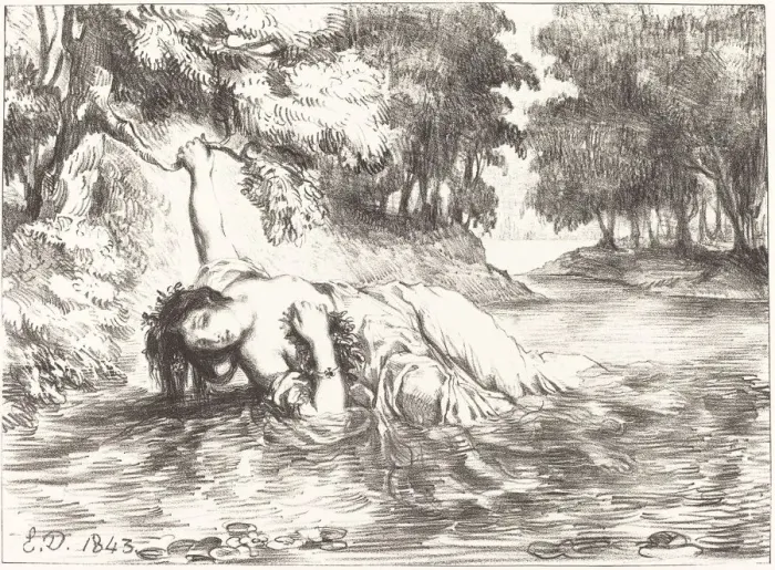 Framed Print : The Death of Ophelia (Act IV, Scene VII), 1843. Creator: Eugene Delacroix Framed Print : The Death of Ophelia (Act IV, Scene VII), 1843. Creator: Eugene Delacroix