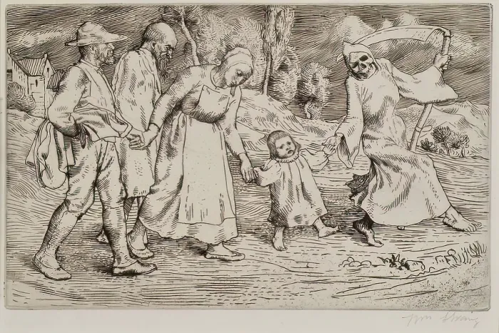 Framed Print : Death And The Ploughman's Wife - Frontispiece, 1888. Creator: William Strang. Death And The Ploughman's Wife - Frontispiece, 1888. Creator: William Strang Framed Print : Death And The Ploughman's Wife - Frontispiece, 1888. Creator: William Strang. Death And The Ploughman's Wife - Frontispiece, 1888. Creator: William Strang