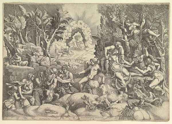 The Death of Procris; Cephalus mournig the death of Procris on the right surrounded by