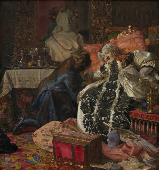 Framed Print : The Death of Queen Sophie Amalie, 1882. Artist: Zahrtmann, Kristian (1843-1917) Framed Print : The Death of Queen Sophie Amalie, 1882. Artist: Zahrtmann, Kristian (1843-1917)