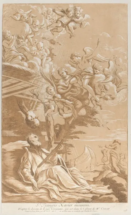 Framed Print : Death of Saint Francis Xavier, ca. 1729. Creator: Caylus, Anne-Claude-Philippe de Framed Print : Death of Saint Francis Xavier, ca. 1729. Creator: Caylus, Anne-Claude-Philippe de