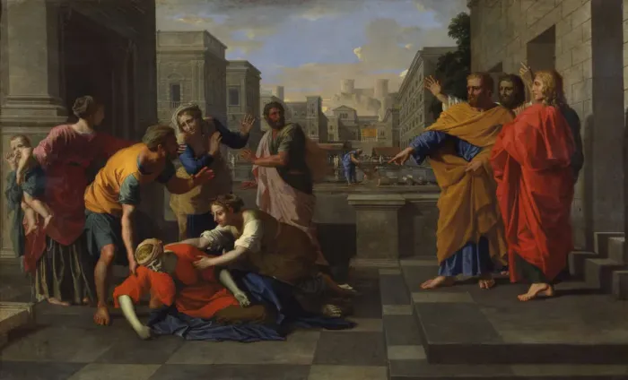 Framed Print : The Death of Sapphira, 1654-1656. Artist: Nicolas Poussin Framed Print : The Death of Sapphira, 1654-1656. Artist: Nicolas Poussin