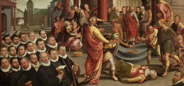 Framed Print : Death of Sapphira, c. 1580. Creator: Ramey, Jean (ca 1530-1612) Framed Print : Death of Sapphira, c. 1580. Creator: Ramey, Jean (ca 1530-1612)
