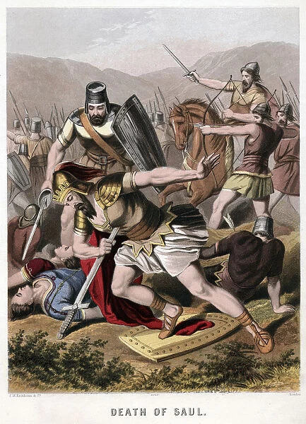 Death of Saul and his armour bearer in battle with the Philistines, 1870. Artist: Kronheim & Co