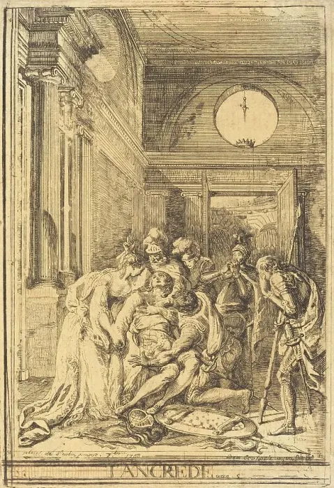 Framed Print : The Death of Tancred, 1760. Creator: Gabriel de Saint-Aubin Framed Print : The Death of Tancred, 1760. Creator: Gabriel de Saint-Aubin