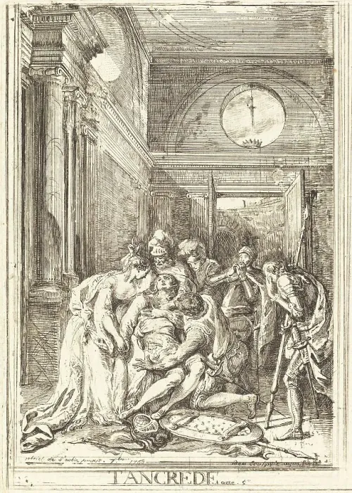 Framed Print : The Death of Tancred [left], 1760. Creator: Gabriel de Saint-Aubin