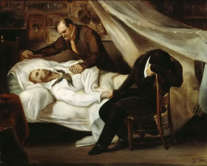 Framed Print : The death of Theodore Gericault, 1824. Creator: Scheffer, Ary (1795-1858) Framed Print : The death of Theodore Gericault, 1824. Creator: Scheffer, Ary (1795-1858)