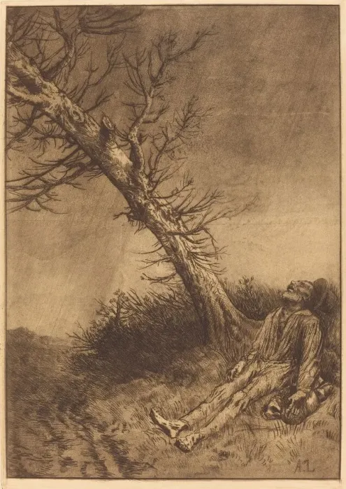 Framed Print : Death of the Vagabond (La mort du vagabond). Creator: Alphonse Legros Framed Print : Death of the Vagabond (La mort du vagabond). Creator: Alphonse Legros
