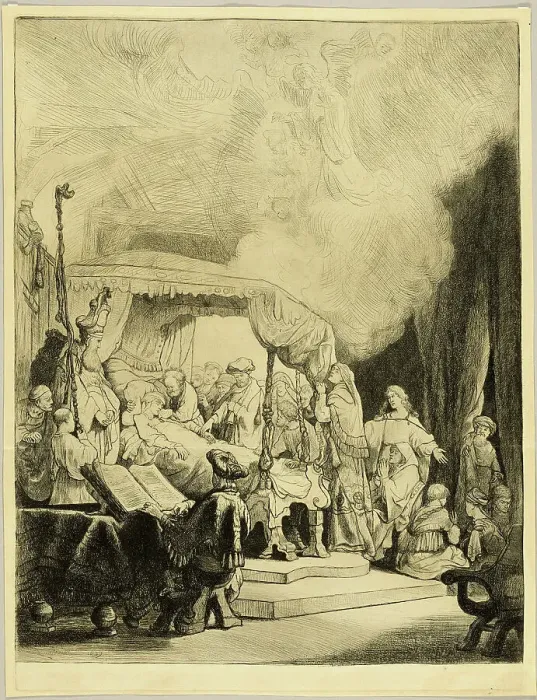 Framed Print : The Death of the Virgin, 18th c.. Creator: Thomas Worlidge Framed Print : The Death of the Virgin, 18th c.. Creator: Thomas Worlidge