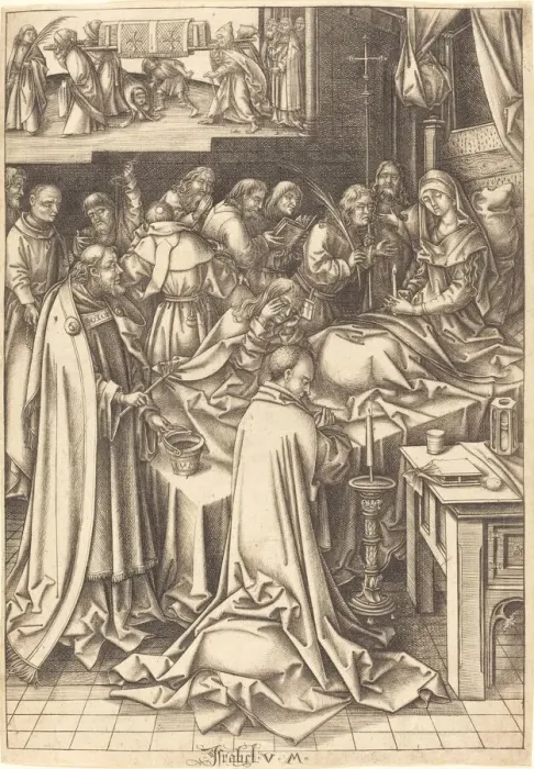 Framed Print : The Death of the Virgin, c. 1490 / 1500. Creator: Israhel van Meckenem Framed Print : The Death of the Virgin, c. 1490 / 1500. Creator: Israhel van Meckenem