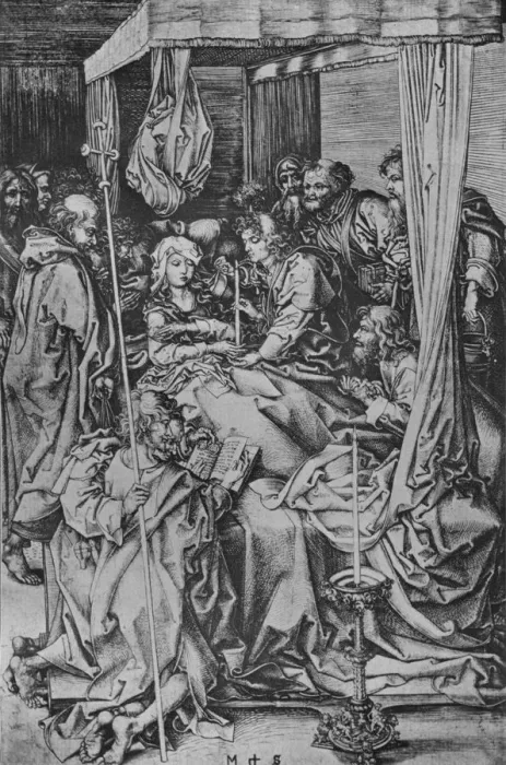Framed Print : The Death of the Virgin, c1475. Artist: Martin Schongauer Framed Print : The Death of the Virgin, c1475. Artist: Martin Schongauer