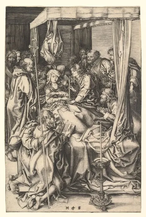 Framed Print : Death of the Virgin, ca. 1435-1491. Creator: Martin Schongauer Framed Print : Death of the Virgin, ca. 1435-1491. Creator: Martin Schongauer