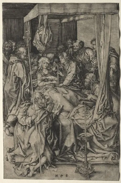 Framed Print : The Death of the Virgin. Creator: Martin Schongauer (German, c. 1450-1491) Framed Print : The Death of the Virgin. Creator: Martin Schongauer (German, c. 1450-1491)