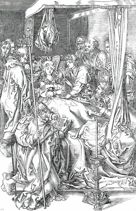 Framed Print : The Death of the Virgin - painted by Martin Schoon, 1850. Creator: Unknown Framed Print : The Death of the Virgin - painted by Martin Schoon, 1850. Creator: Unknown