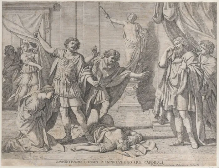 Framed Print : The Death of Virginia, 1630-80. Creator: Giacinto Gimignani