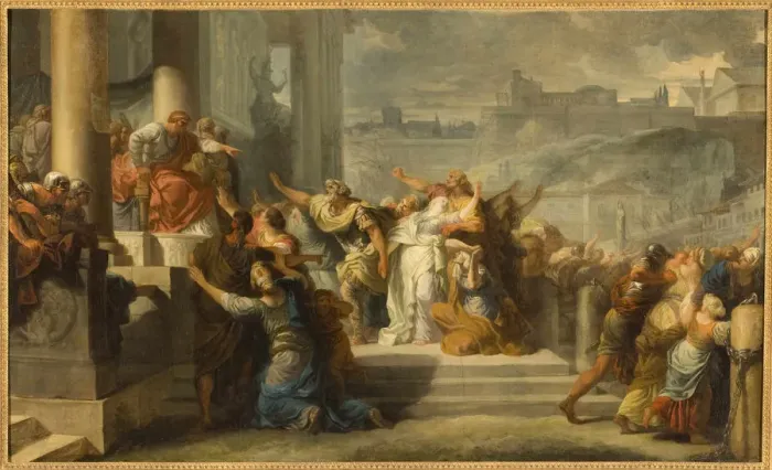 Framed Print : The Death of Virginie, 1759. Creator: Doyen, Gabriel Francois (1726-1806) Framed Print : The Death of Virginie, 1759. Creator: Doyen, Gabriel Francois (1726-1806)