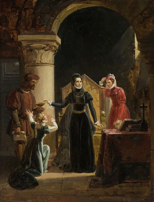 Framed Print : The Death Warrant Delivered To Mary Stuart, c1825-1830. Creator: Desmoulins, Auguste-François (1788-1856) Framed Print : The Death Warrant Delivered To Mary Stuart, c1825-1830. Creator: Desmoulins, Auguste-François (1788-1856)