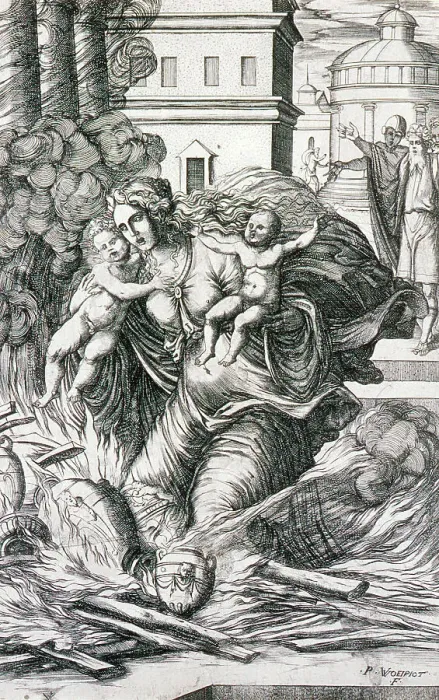 Framed Print : The Death of the Wife of Asdrubal, between c1555 and c1560. Creator: Pierre Woeiriot Framed Print : The Death of the Wife of Asdrubal, between c1555 and c1560. Creator: Pierre Woeiriot
