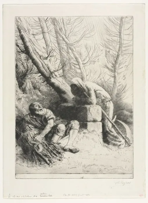 Framed Print : Death and the Woodcutter, 1881. Creator: Alphonse Legros (French, 1837-1911) Framed Print : Death and the Woodcutter, 1881. Creator: Alphonse Legros (French, 1837-1911)