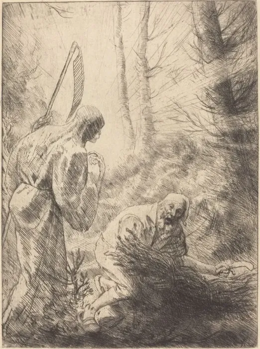 Framed Print : Death and the Woodcutter, 2nd plate (La Mort de le bucheron). Creator: Alphonse Legros Framed Print : Death and the Woodcutter, 2nd plate (La Mort de le bucheron). Creator: Alphonse Legros