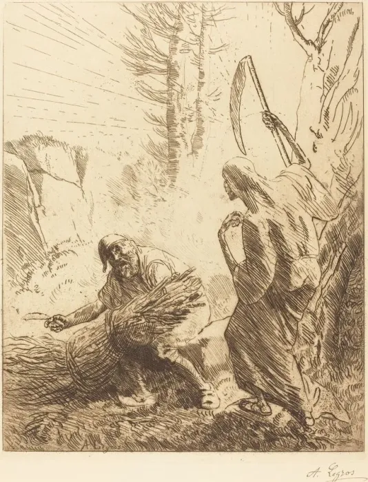Framed Print : Death and the Woodcutter, 3rd plate (La mort et le bucheron). Creator: Alphonse Legros Framed Print : Death and the Woodcutter, 3rd plate (La mort et le bucheron). Creator: Alphonse Legros