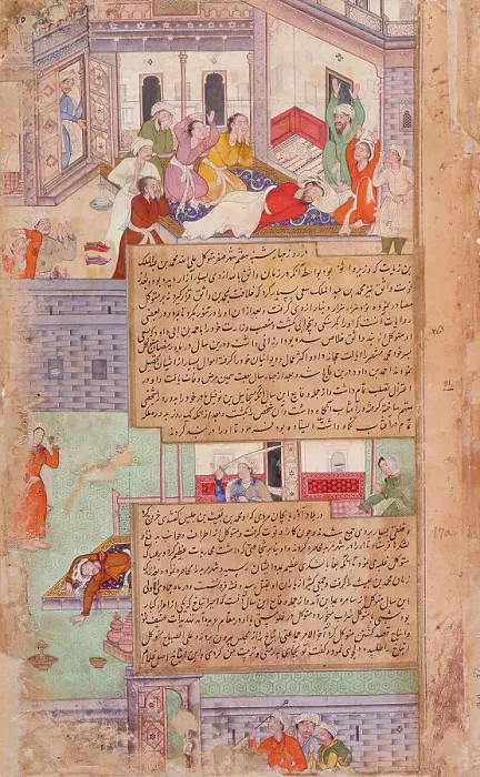 Framed Print : Deaths of Al-Wathiq and Muhammad B. Baiis Jalis (recto), Death of Anbakh (verso)... c1594. Creator: Unknown Framed Print : Deaths of Al-Wathiq and Muhammad B. Baiis Jalis (recto), Death of Anbakh (verso)... c1594. Creator: Unknown