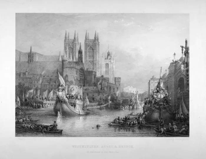 Framed Print : Debarkation at Westminster Bridge on Lord Mayors Day, London, c1836 Framed Print : Debarkation at Westminster Bridge on Lord Mayors Day, London, c1836