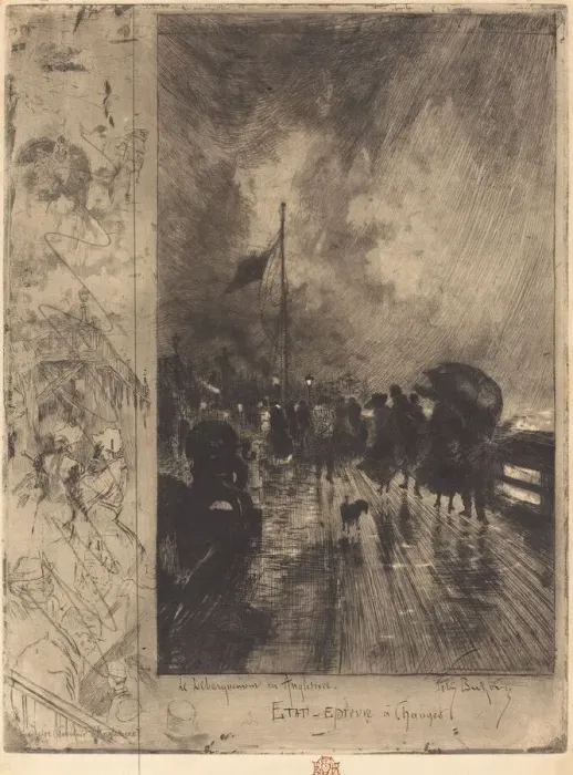 Framed Print : Un Debarquement en Angleterre (Landing in England), 1879 Framed Print : Un Debarquement en Angleterre (Landing in England), 1879