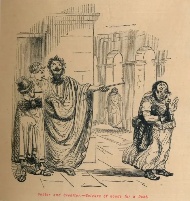 Framed Print : Debtor and Creditor - Seizure of Goods for a Debt, 1852. Artist: John Leech Framed Print : Debtor and Creditor - Seizure of Goods for a Debt, 1852. Artist: John Leech