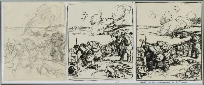 Framed Print : Debut de la manoeuvre de la Marne, 1914. Creator: Auguste Louis Lepere (French Framed Print : Debut de la manoeuvre de la Marne, 1914. Creator: Auguste Louis Lepere (French
