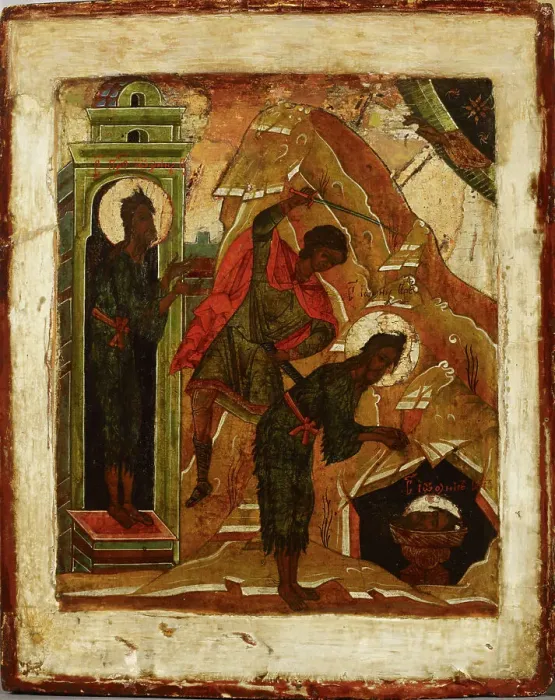 Framed Print : The Decapitation of St. John the Baptist, Russian icon, 1500-1599. Creator: Unknown